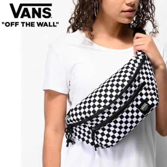 New Vans Ward Black White Checkered Crossbody Fanny Pack Bum Belt Waist Bag - Picture 4 of 17
